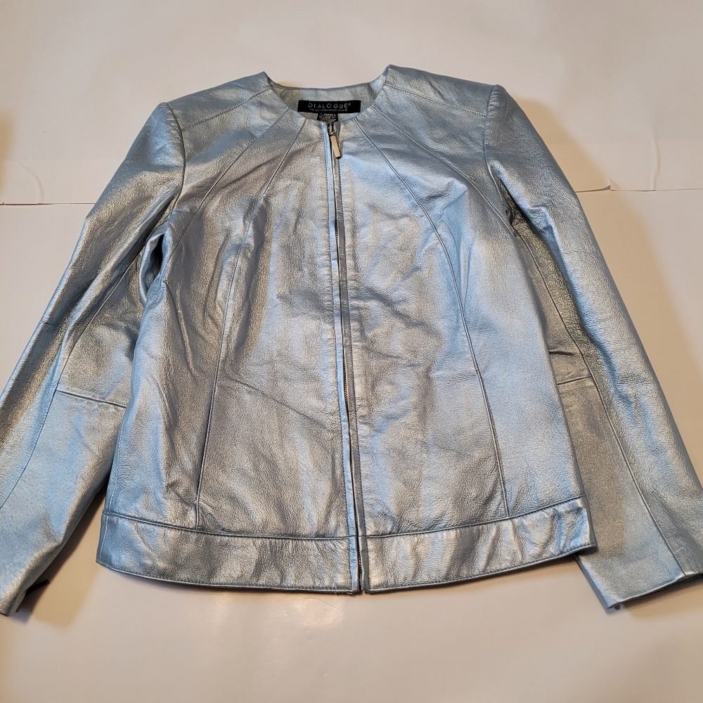 Light blue metailic genuine leather jacket